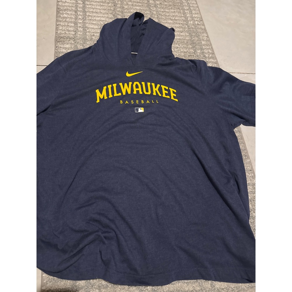 Nike Milwaukee Brewers MLB Hoodie Navy Blue Dri-FIT Baseball Mens XXL NACQ-44H